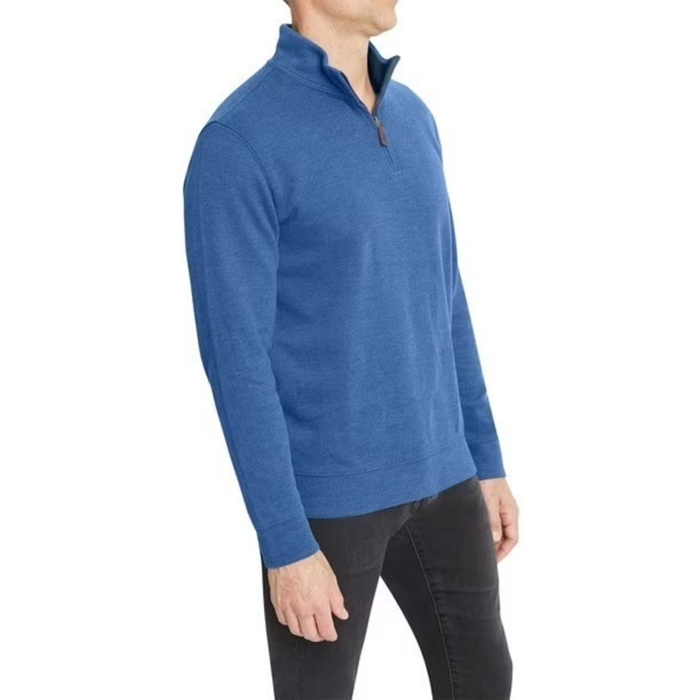 Lands' End Mens Ribbed Quarter Zip Pullover Mariner Blue Sweater Medium NEW